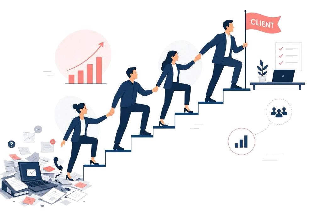 A ConnectPro team climbing together toward a shared client goal